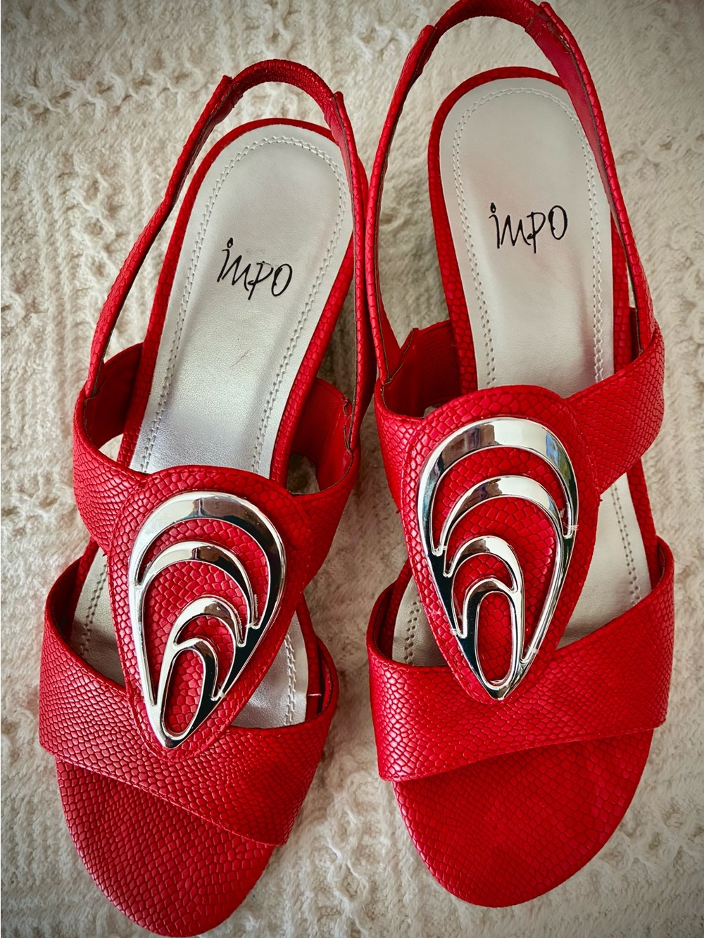 Impo Red Slingback Sandals with Silver Decorative Accents